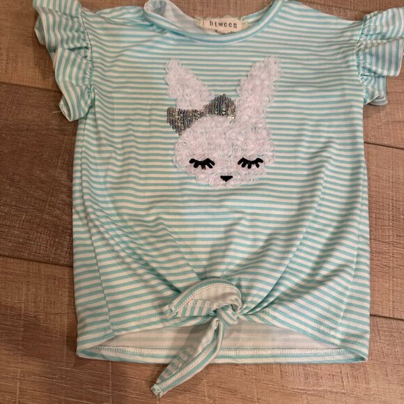 BTWEEN GIRLS 3T BUNNY RABBIT SHIRT SUPER SOFT BLUE AND WHITE - Picture 2 of 5
